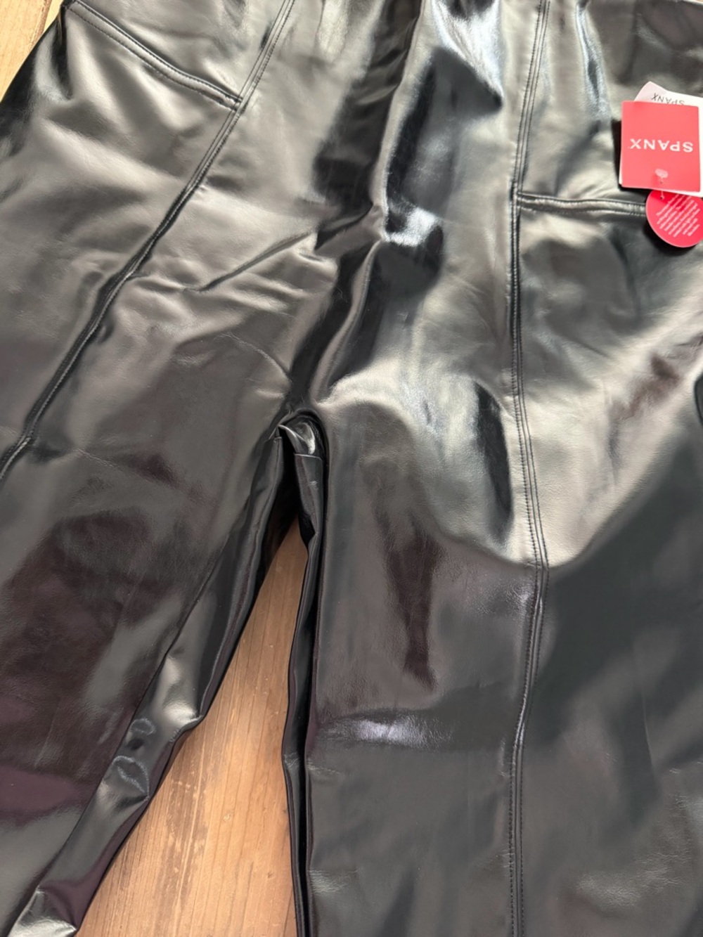 NWT SPANX black faux patent leather leggings in XL